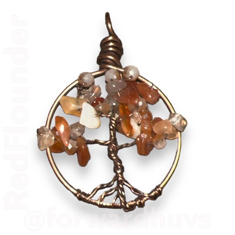 Unique Handmade Tree Of Life Pendant with Quartz Chips | Bronze-Colored Wire